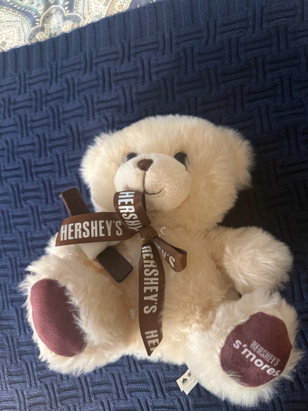 Hershey's Cream Plush Teddy Bear with Brown Ribbon